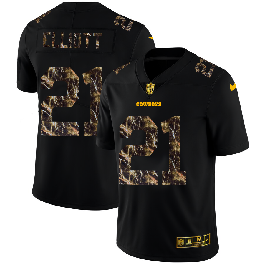 2020 Dallas Cowboys #21 Ezekiel Elliott Men Black Nike Flocked Lightning Vapor Limited NFL Jersey